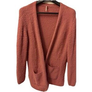 FREE PEOPLE Sweater Womens S Pink Cardigan Faux Fur Long Sleeve Fuzzy Cozy Wear